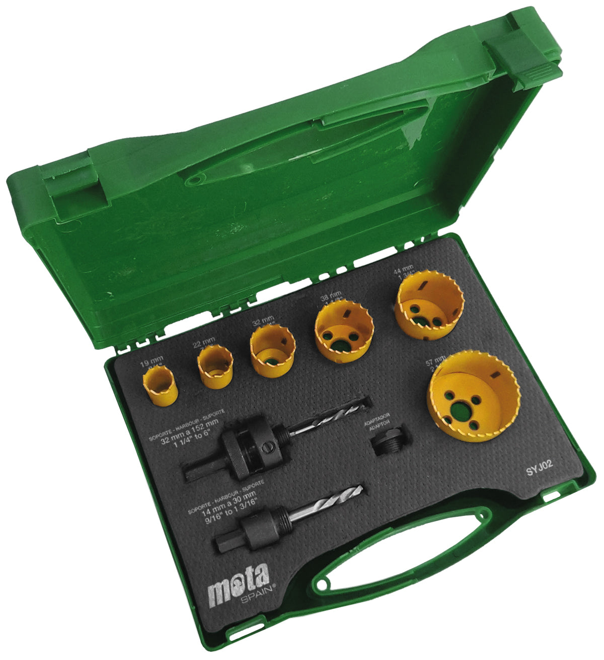 8pc set Bi Metal Hole Saw 19/22/32/38/57 + 2 adaptors SYJ02